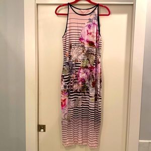 Ted Baker Pink and Black stripe/floral dress